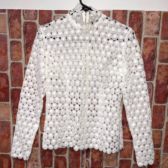 Pre-Owned Hottie + Lord White Long Sleeve See-Through Blouse Zipper Back Sz 2 - Picture 1 of 3